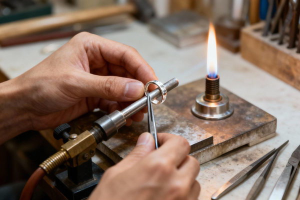 Gold ring being prepared for professional ring sizing