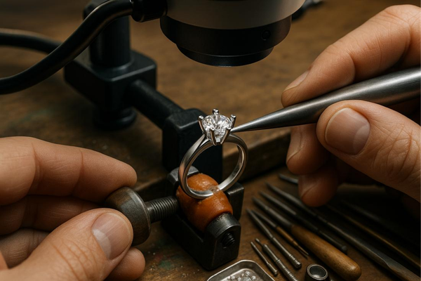 Jewelry prong repair and diamond setting