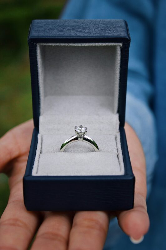 Solitaire diamond engagement ring on a plain band