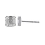 LADIES STUD EARRINGS 0.25CT ROUND/BAGUETTE DIAMOND 14K WHITE GOLD