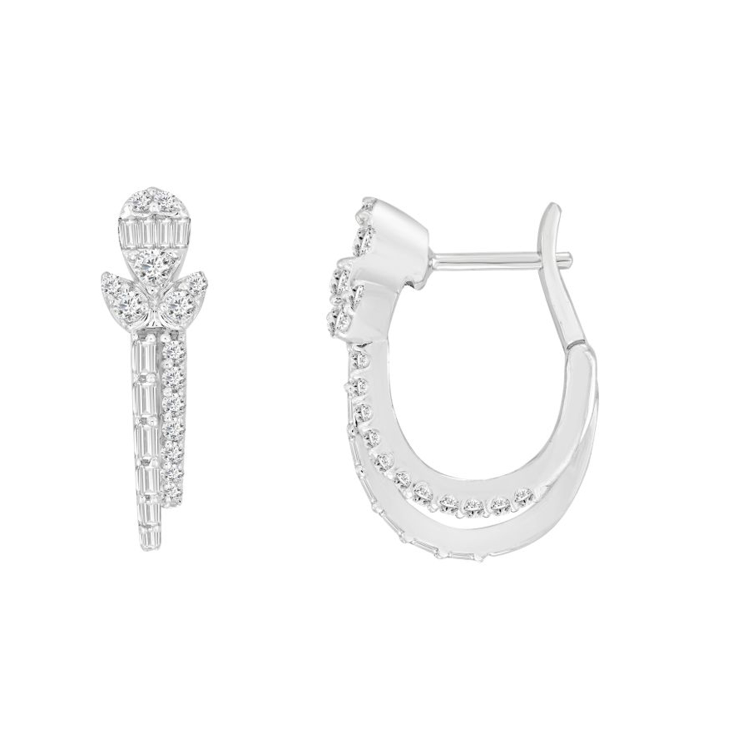 LADIES EARRINGS 0.50CT ROUND/BAGUETTE DIAMOND 14K WHITE GOLD 1 LADIES EARRINGS 0.50CT ROUND/BAGUETTE DIAMOND 14K WHITE GOLD - Image 1