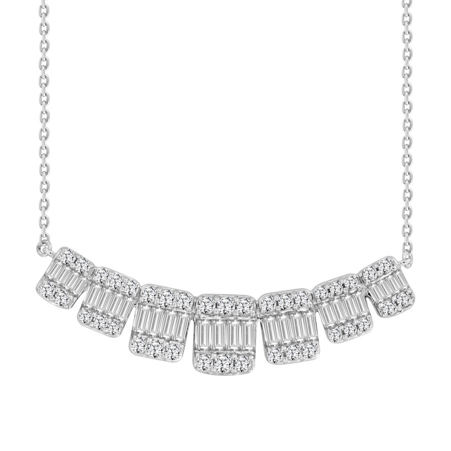LADIES NECKLACE 0.75CT ROUND/BAGUETTE DIAMOND 14K WHITE GOLD 1 LADIES NECKLACE 0.75CT ROUND/BAGUETTE DIAMOND 14K WHITE GOLD - Image 1