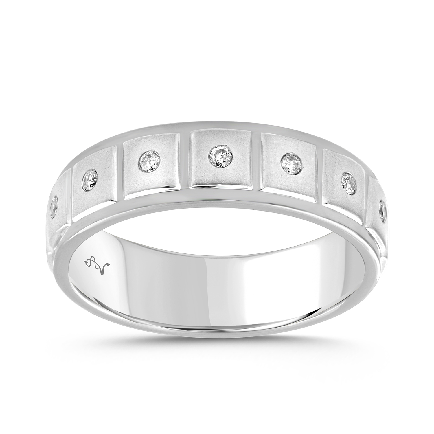 MEN'S BAND 0.10CT ROUND DIAMOND 14K WHITE GOLD 1 MEN'S BAND 0.10CT ROUND DIAMOND 14K WHITE GOLD - Image 1