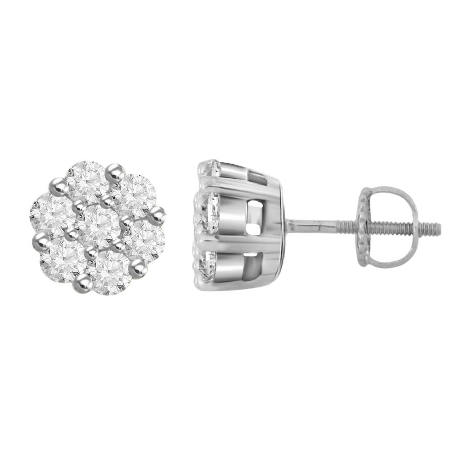 LADIES FLOWER EARRINGS 1.00CT ROUND DIAMOND 14K WHITE GOLD 1 LADIES FLOWER EARRINGS 1.00CT ROUND DIAMOND 14K WHITE GOLD - Image 1