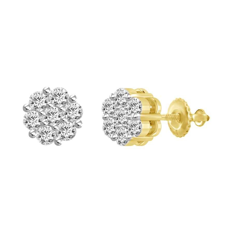 LADIES FLOWER EARRINGS 1.00CT ROUND DIAMOND 14K YELLOW GOLD 1 LADIES FLOWER EARRINGS 1.00CT ROUND DIAMOND 14K YELLOW GOLD - Image 1
