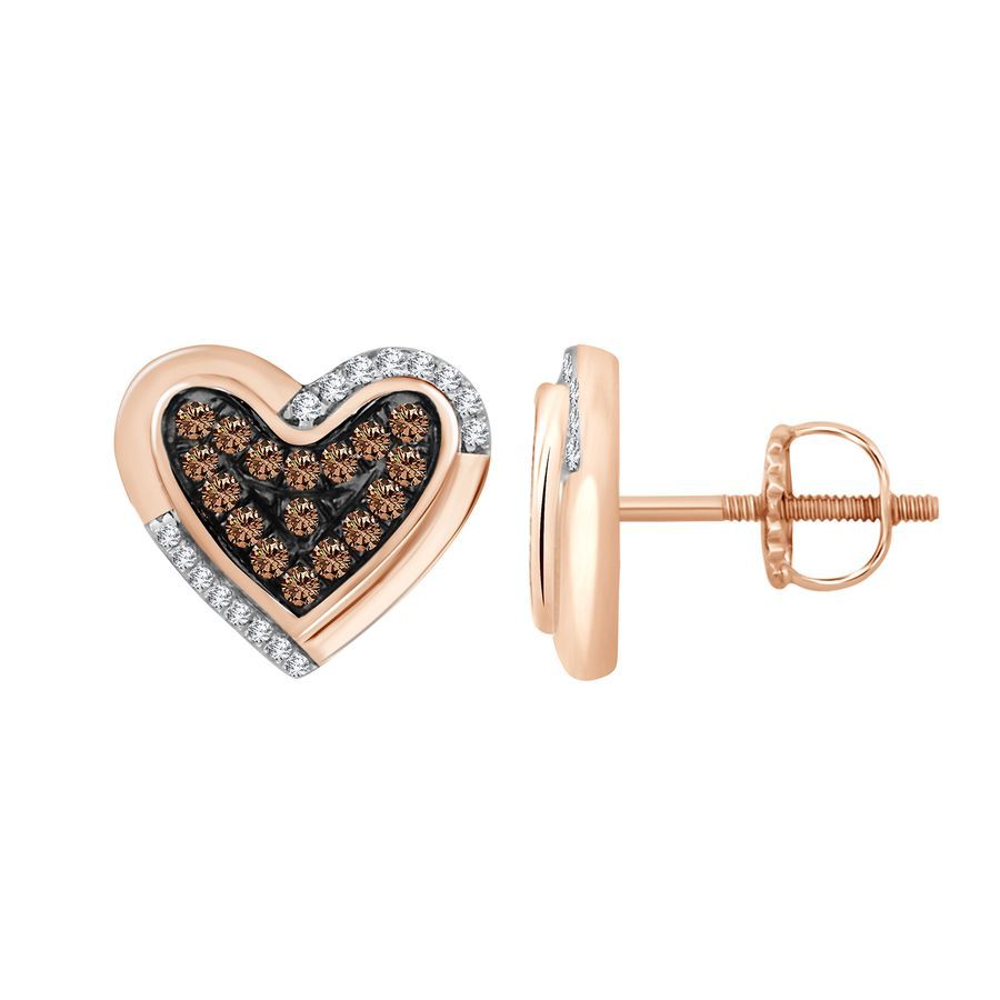 LADIES EARRINGS 0.15CT ROUND DARK BROWN DIAMOND ROSE GOLD/STERLING SILVER 1 LADIES EARRINGS 0.15CT ROUND DARK BROWN DIAMOND ROSE GOLD/STERLING SILVER - Image 1