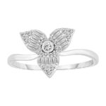 LADIES RING 0.25CT ROUND/BAGUETTE DIAMOND 10K WHITE GOLD