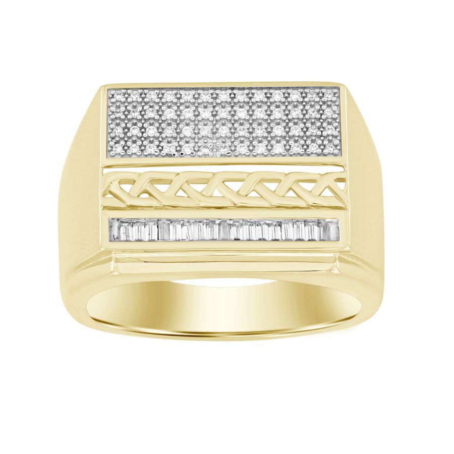 MEN'S RING 0.25CT ROUND/BAGUETTE DIAMOND 10K YELLOW GOLD 1 MEN'S RING 0.25CT ROUND/BAGUETTE DIAMOND 10K YELLOW GOLD - Image 1