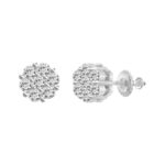 LADIES FLOWER EARRINGS 0.50CT ROUND DIAMOND 14K WHITE GOLD