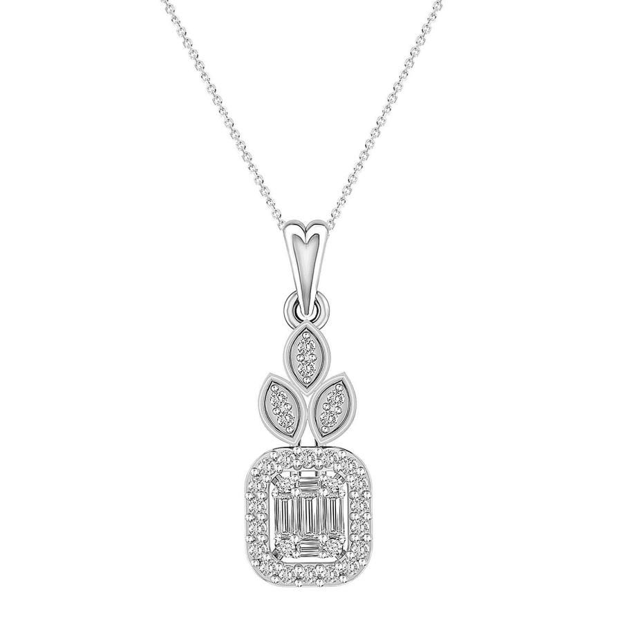 LADIES PENDANT WITH CHAIN 0.25CT ROUND/BAGUETTE DIAMOND 14K WHITE GOLD 1 LADIES PENDANT WITH CHAIN 0.25CT ROUND/BAGUETTE DIAMOND 14K WHITE GOLD - Image 1