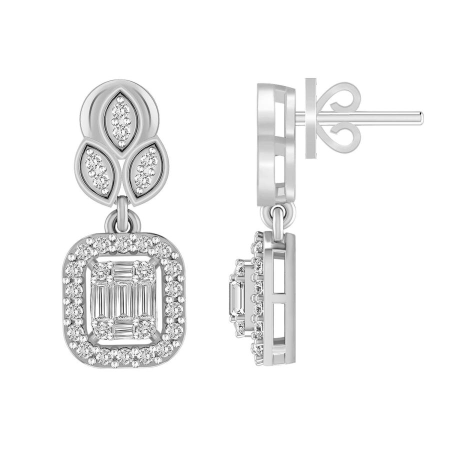 LADIES EARRINGS 0.50CT ROUND/BAGUETTE DIAMOND 14K WHITE GOLD 1 LADIES EARRINGS 0.50CT ROUND/BAGUETTE DIAMOND 14K WHITE GOLD - Image 1