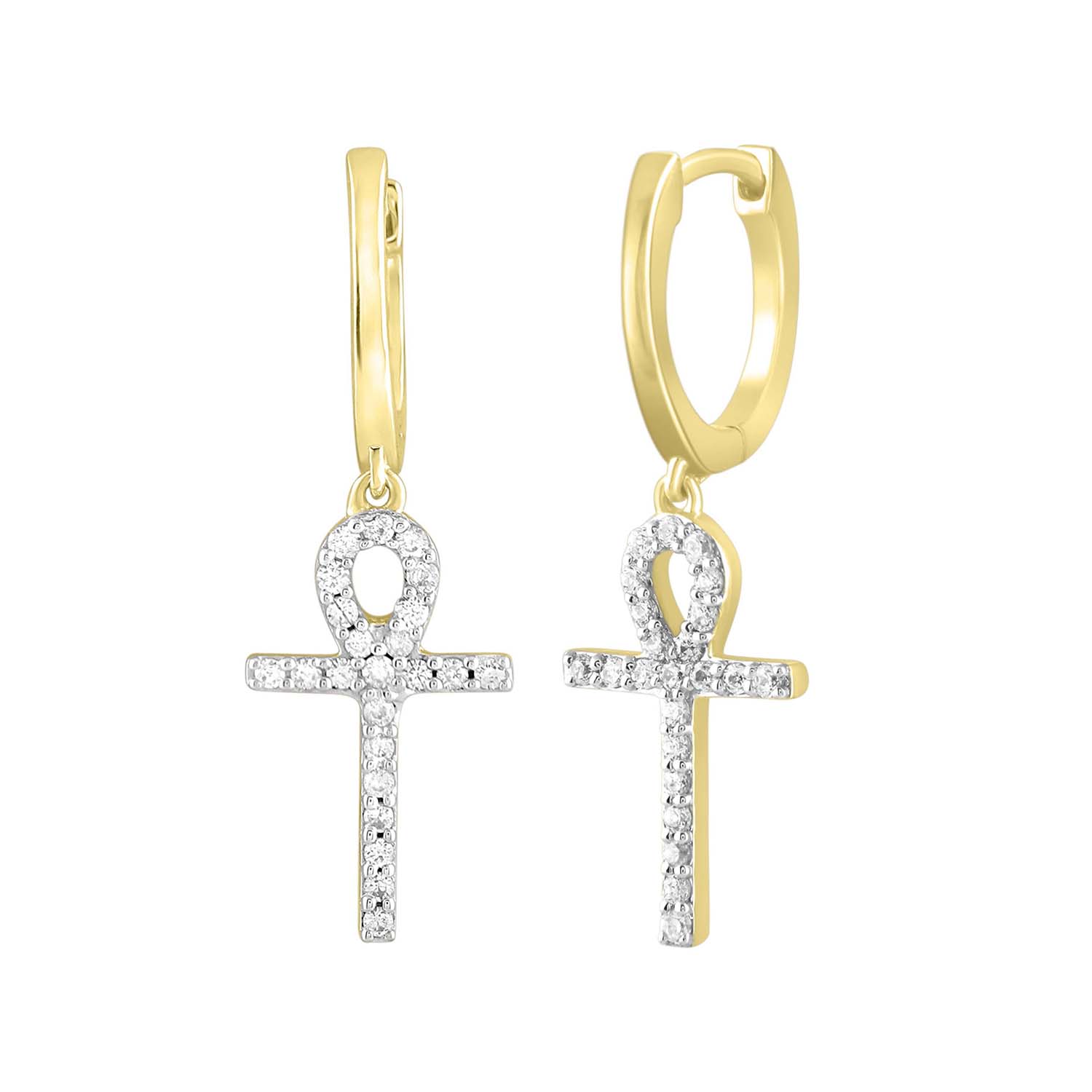 MEN'S HOOP EARRINGS 0.25CT ROUND DIAMOND 10K YELLOW GOLD 1 MEN'S HOOP EARRINGS 0.25CT ROUND DIAMOND 10K YELLOW GOLD - Image 1