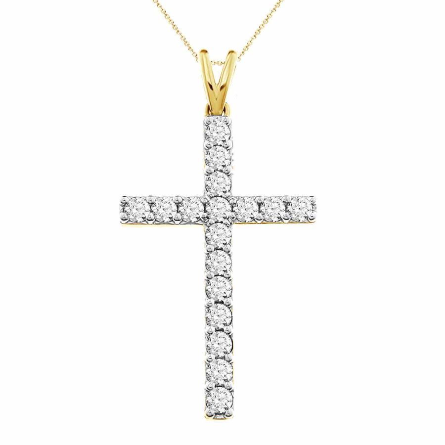 LADIES CROSS PENDANT WITH CHAIN 1.00CT ROUND DIAMOND 14K YELLOW GOLD (SI QUALITY) 1 LADIES CROSS PENDANT WITH CHAIN 1.00CT ROUND DIAMOND 14K YELLOW GOLD (SI QUALITY) - Image 1