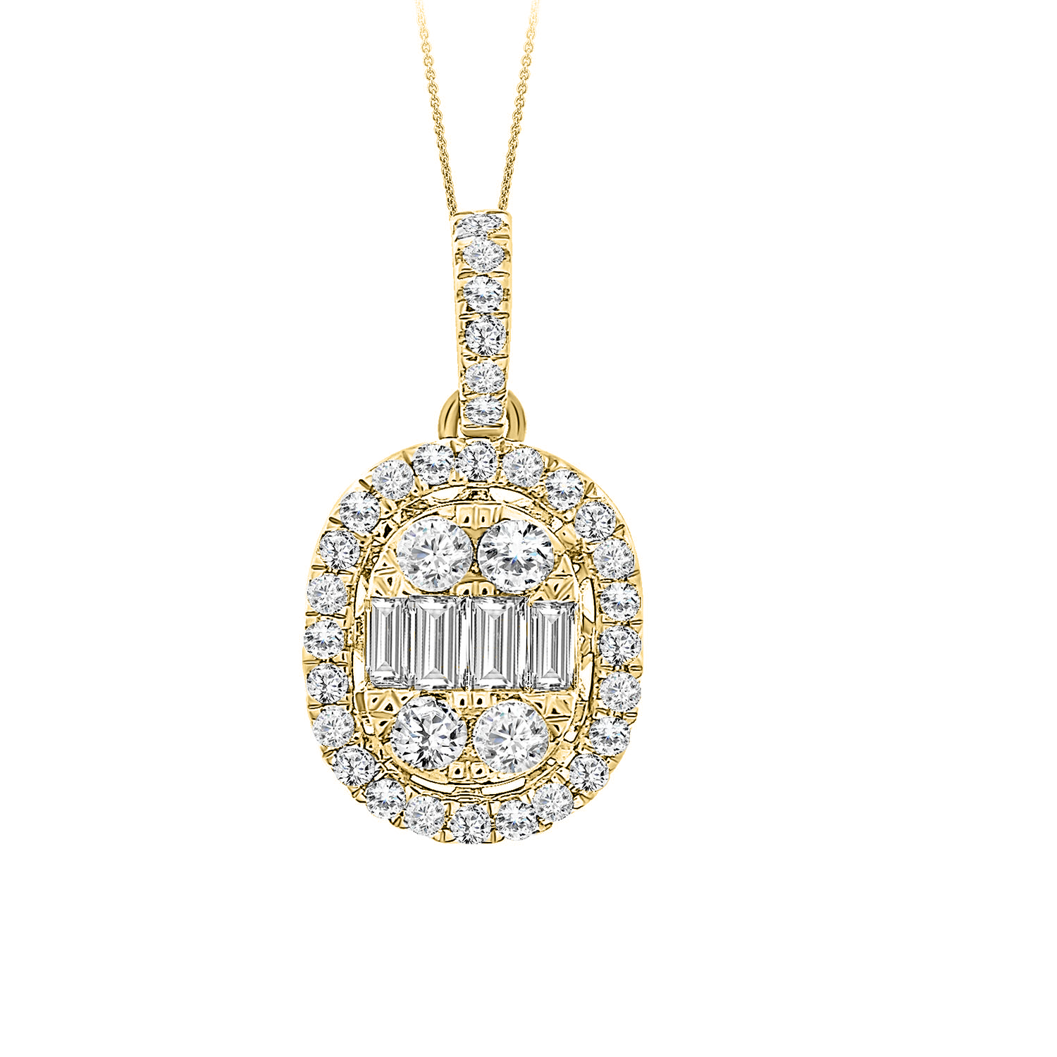 LADIES PENDANT WITH CHAIN 0.50CT ROUND/BAGUETTE DIAMOND 14K YELLOW GOLD 1 LADIES PENDANT WITH CHAIN 0.50CT ROUND/BAGUETTE DIAMOND 14K YELLOW GOLD - Image 1