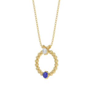 14K Yellow Gold 0.15Ct Blue Sapphire & Diamond Necklace For Women Natural Round Sapphire Ladies Jewelry - Image 3