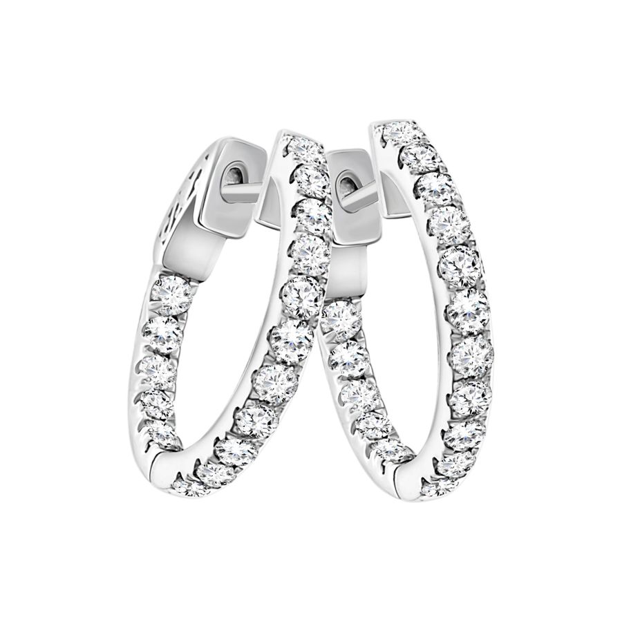 LADIES HOOPS EARRING 1.00CT ROUND DIAMOND 14K WHITE GOLD 1 LADIES HOOPS EARRING 1.00CT ROUND DIAMOND 14K WHITE GOLD - Image 1
