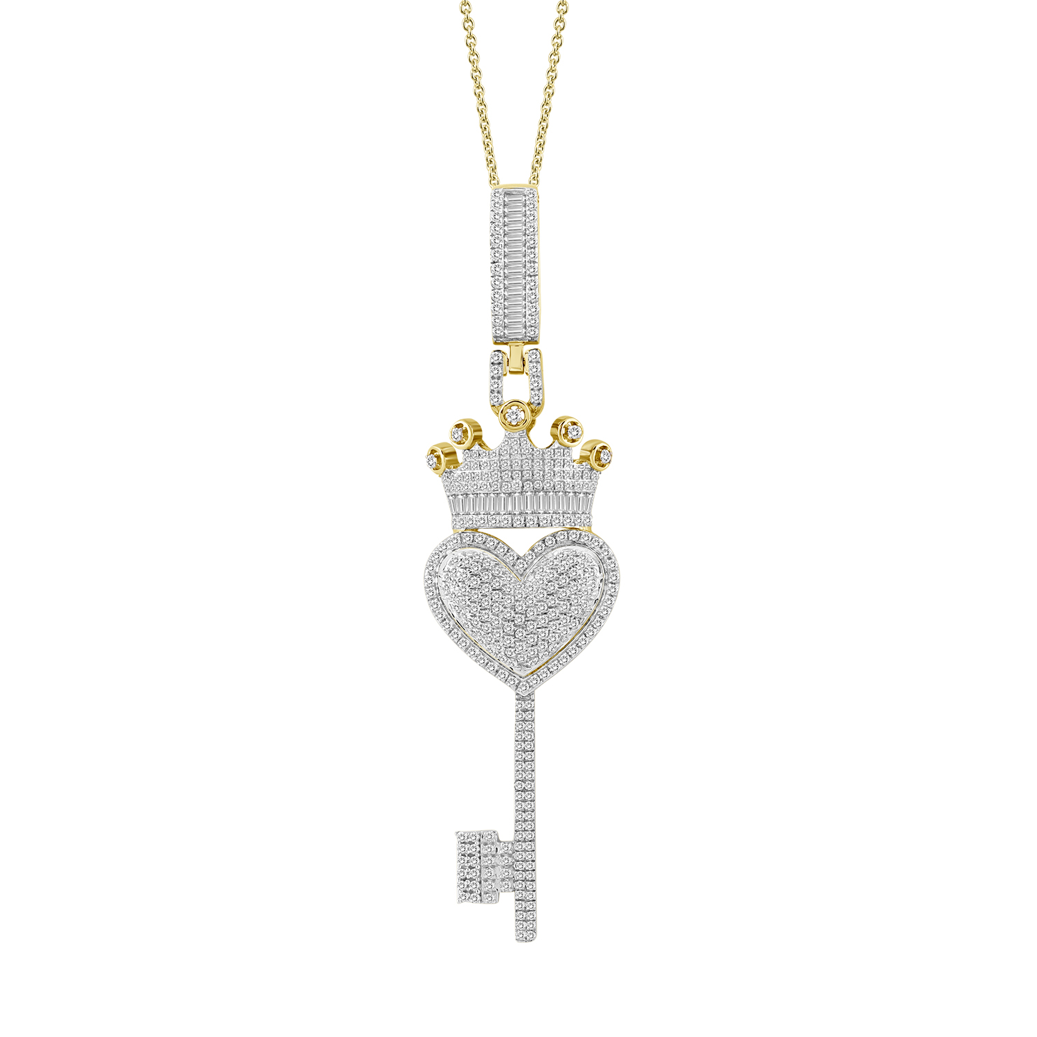 MEN'S CHARM PENDANT 1.00CT ROUND/BAGUETTE DIAMOND 10K YELLOW GOLD 1 MEN'S CHARM PENDANT 1.00CT ROUND/BAGUETTE DIAMOND 10K YELLOW GOLD - Image 1
