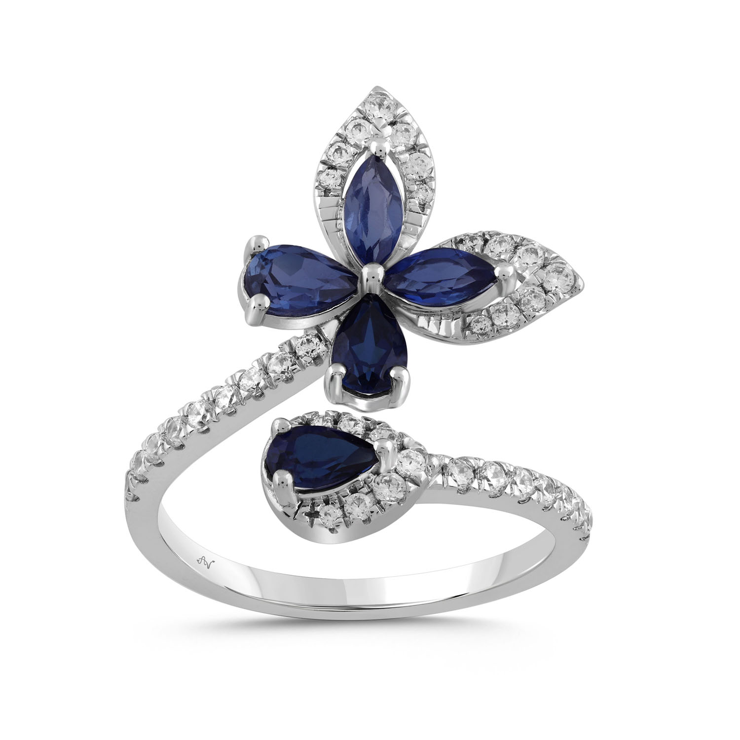 LADIES RING 1.50CT ROUND/MARQUISE /SAPPHIRE/PEAR DIAMOND 14K WHITE GOLD (CENTER STONE 1.16CT PEAR SAPPHIRE DIAMOND) 1 LADIES RING 1.50CT ROUND/MARQUISE /SAPPHIRE/PEAR DIAMOND 14K WHITE GOLD (CENTER STONE 1.16CT PEAR SAPPHIRE DIAMOND) - Image 1