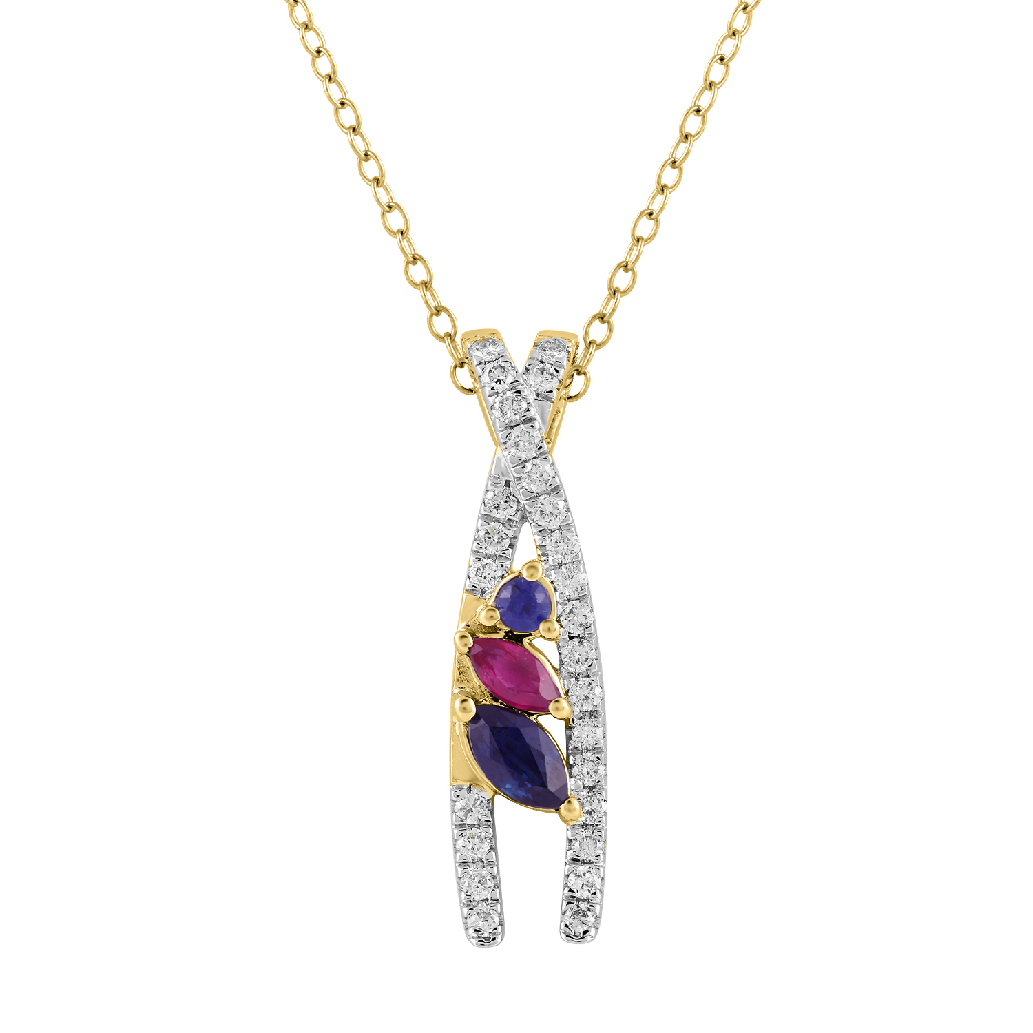 LADIES PENDANT WITH CHAIN 0.62CT ROUND/BLUE SAPPHIRE/RUBY DIAMOND DIAMOND 14K YELLOW GOLD (CENTER STONE MARQUISE/ROUND DIAMOND 0.50CT) 1 LADIES PENDANT WITH CHAIN 0.62CT ROUND/BLUE SAPPHIRE/RUBY DIAMOND DIAMOND 14K YELLOW GOLD (CENTER STONE MARQUISE/ROUND DIAMOND 0.50CT) - Image 1