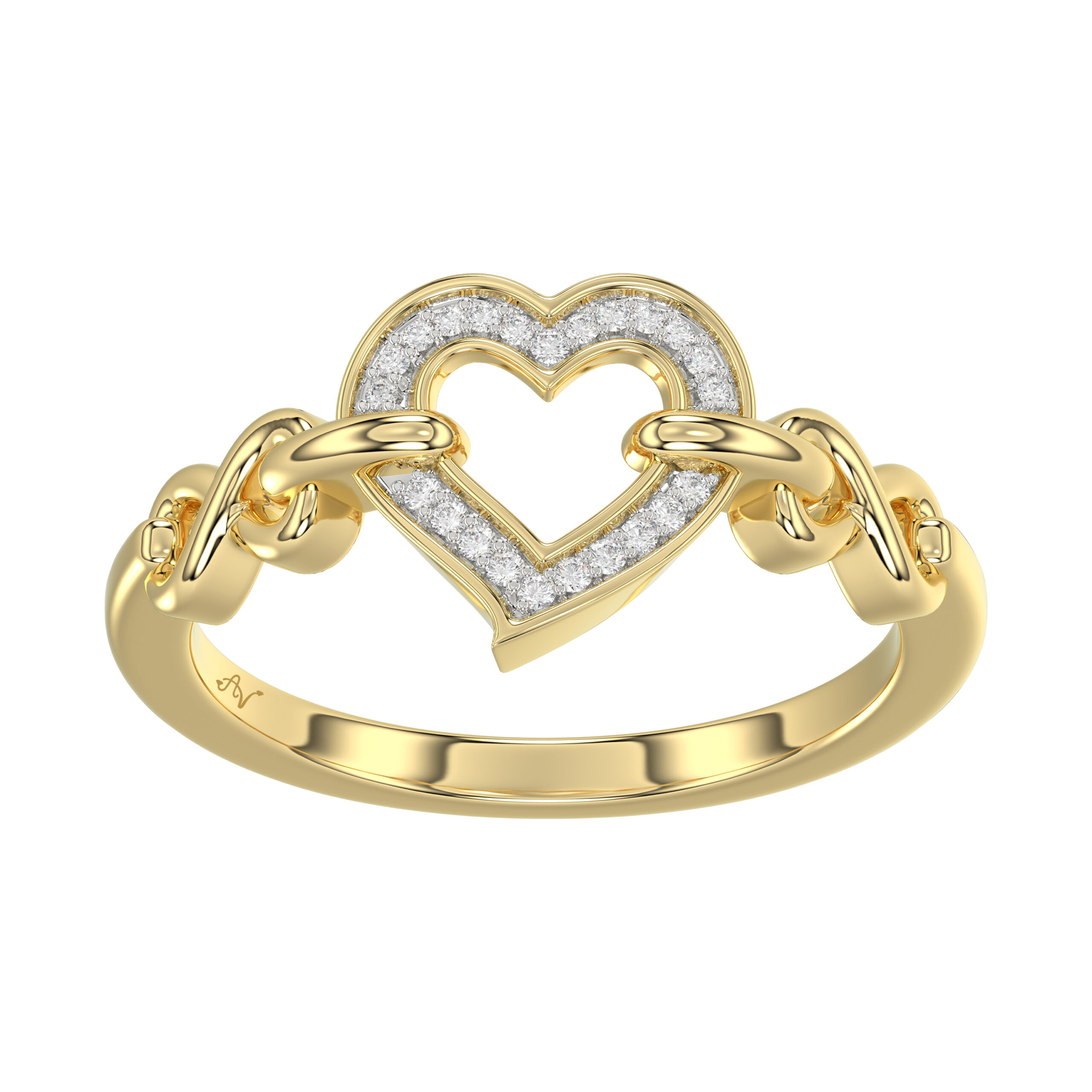 Elegant 10K Yellow Gold 0.05Ct Ladies Ring With Heart Shape Design And Sparkling Round Diamonds. A Charming And Meaningful Gift Jewelry Piece For Her. 1 Elegant 10K Yellow Gold 0.05Ct Ladies Ring With Heart Shape Design And Sparkling Round Diamonds. A Charming And Meaningful Gift Jewelry Piece For Her. - Image 1