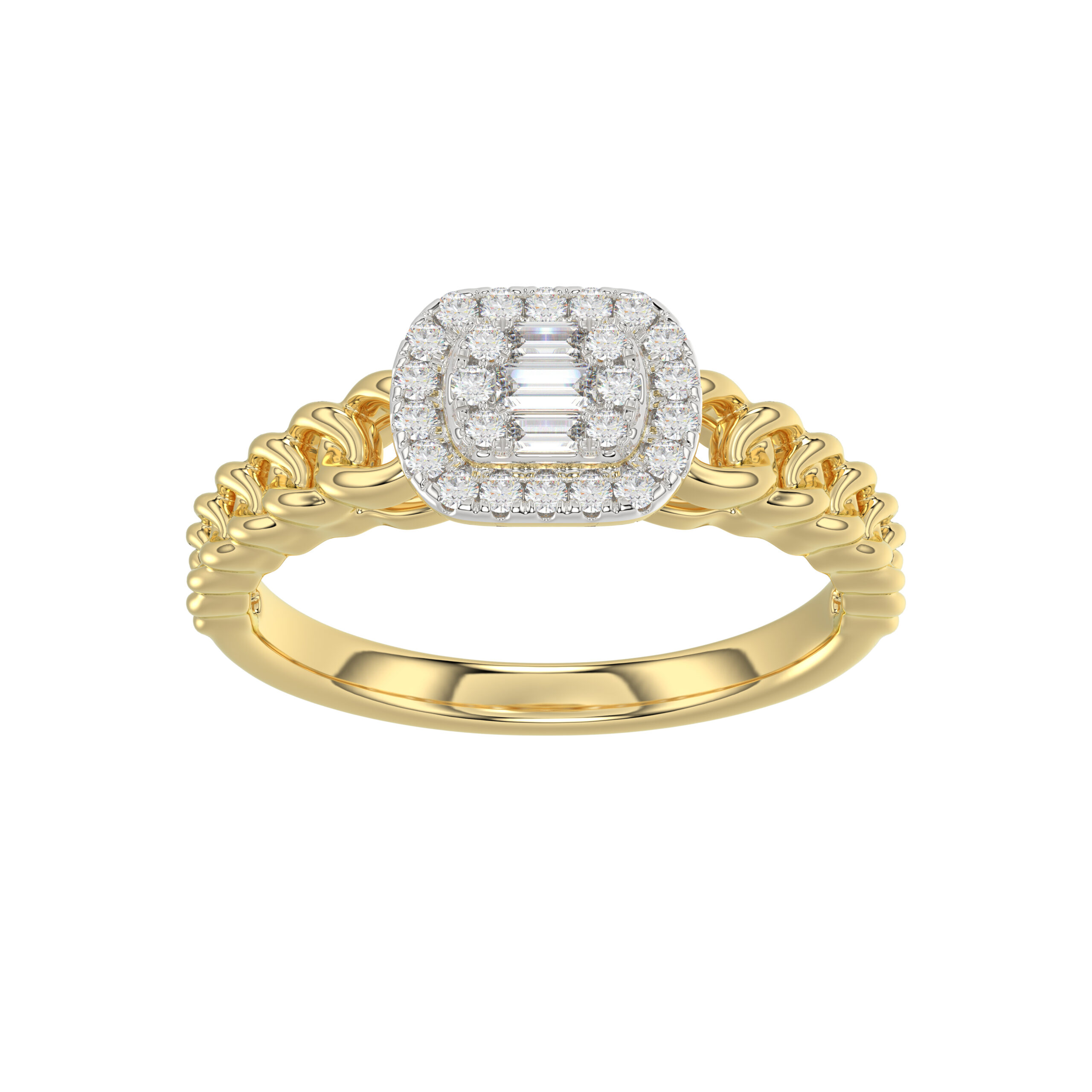14K Yellow Gold Fashion Ladies Ring with 0.20 CT Round/Baguette Cut Diamond 1 14K Yellow Gold Fashion Ladies Ring with 0.20 CT Round/Baguette Cut Diamond - Image 1
