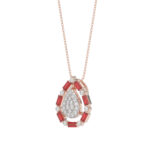 Elegant 14K Rose Gold Ladies Pendant Featuring Ruby And Diamond Accents With Round And Baguette Cut 0.50 Ct. Includes Chain For A Complete Look. - Image 3