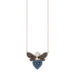14K Rose Gold Ladies Butterfly Pendant With Colorful Diamond Accents In Blue, Dark Brown, And Round Cuts. A Stylish 0.33 Ct Jewelry Necklace With Chai - Image 3