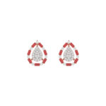 Elegant 14K Rose Gold Ladies Earrings Featuring Ruby And Diamond Accents With Round And Baguette Cuts 0.88Ct. A Luxurious Fine Jewelry Design.
