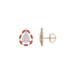 Elegant 14K Rose Gold Ladies Earrings Featuring Ruby And Diamond Accents With Round And Baguette Cuts 0.88Ct. A Luxurious Fine Jewelry Design. - Image 2