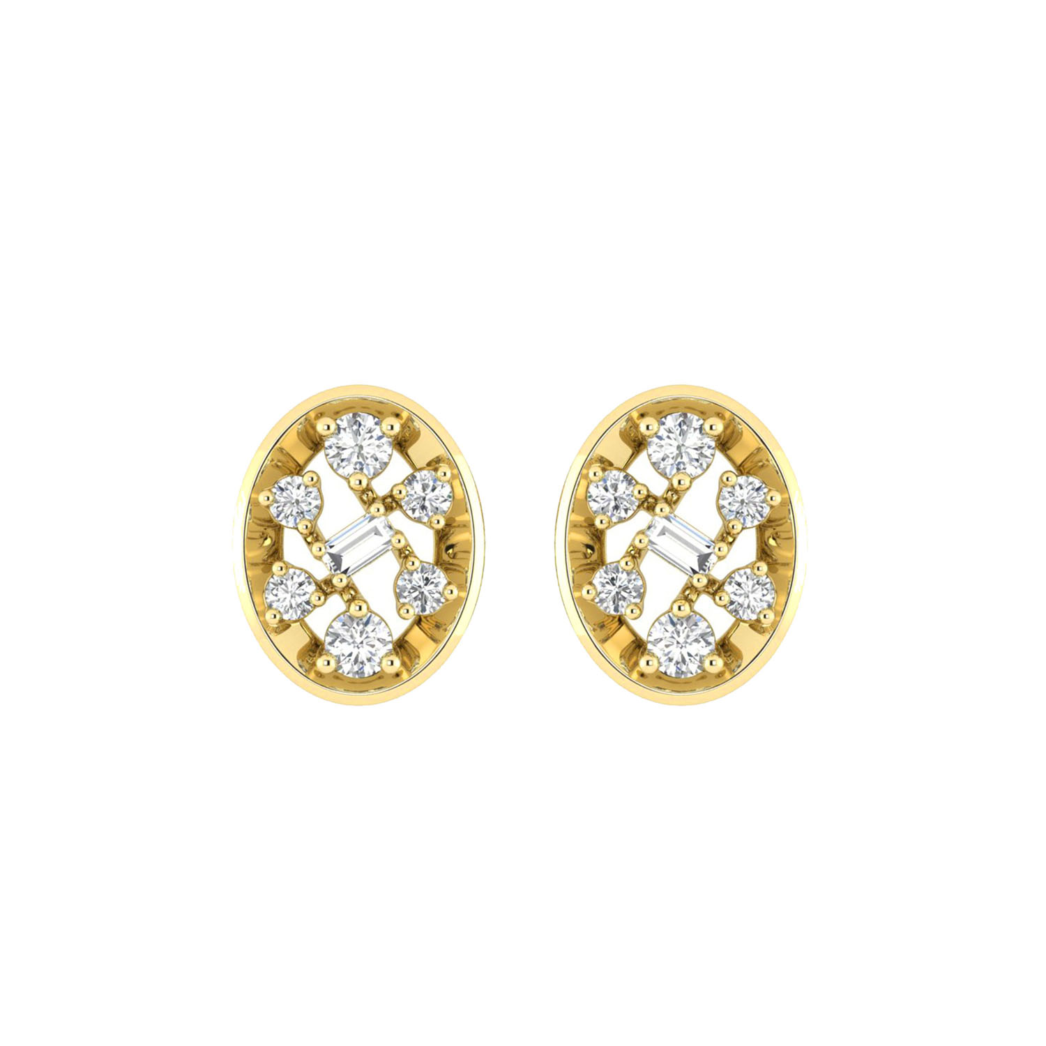 LADIES EARRINGS 0.20CT ROUND/BAGUETTE DIAMOND 10K YELLOW GOLD 1 LADIES EARRINGS 0.20CT ROUND/BAGUETTE DIAMOND 10K YELLOW GOLD - Image 1