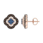 14K Rose Gold 1.00Ct Fancy Color Diamond Earrings Round Blue And Dark Brown Diamond Ladies Jewelry - Image 2