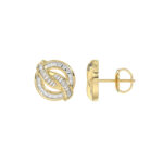 LADIES EARRING 0.20CT ROUND/BAGUETTE DIAMOND 10K YELLOW GOLD - Image 2