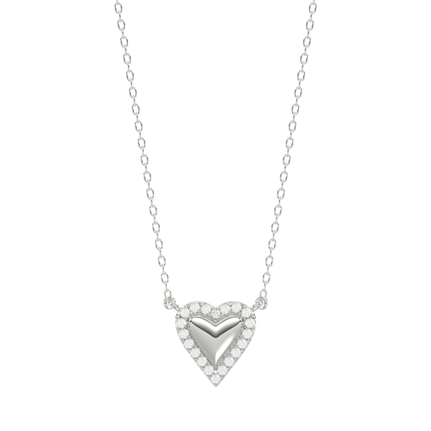 Round Diamond Heart Necklace, 0.10Ct Sterling Silver Love Necklace, Minimal Heart Charm Pendant For Your Loved One, Girlfriend Gift 1 Round Diamond Heart Necklace, 0.10Ct Sterling Silver Love Necklace, Minimal Heart Charm Pendant For Your Loved One, Girlfriend Gift - Image 1