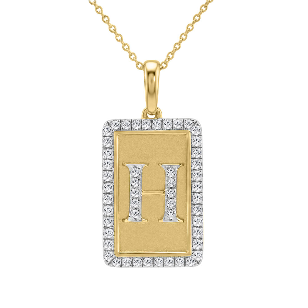 10K Yellow Gold letter 'H' Fashion Pendant With Chain - 0.20 CT Round Diamond Ladies Jewelry Gift 1 10K Yellow Gold letter 'H' Fashion Pendant With Chain - 0.20 CT Round Diamond Ladies Jewelry Gift - Image 1