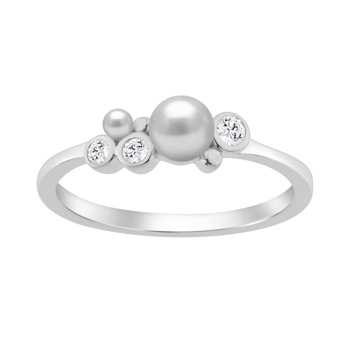 Sterling Silver 0.10Ct Round Diamond & White Pearl Cluster Ring Elegant Ladies Fashion & Engagement Ring 1 Sterling Silver 0.10Ct Round Diamond & White Pearl Cluster Ring Elegant Ladies Fashion & Engagement Ring - Image 1