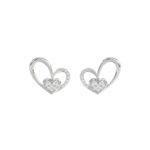 Elegant 10K White Gold Fashion Earrings Featuring A Double Heart Design With 0.15 Ct Round Diamonds. A Romantic And Stylish Ladies Jewelry