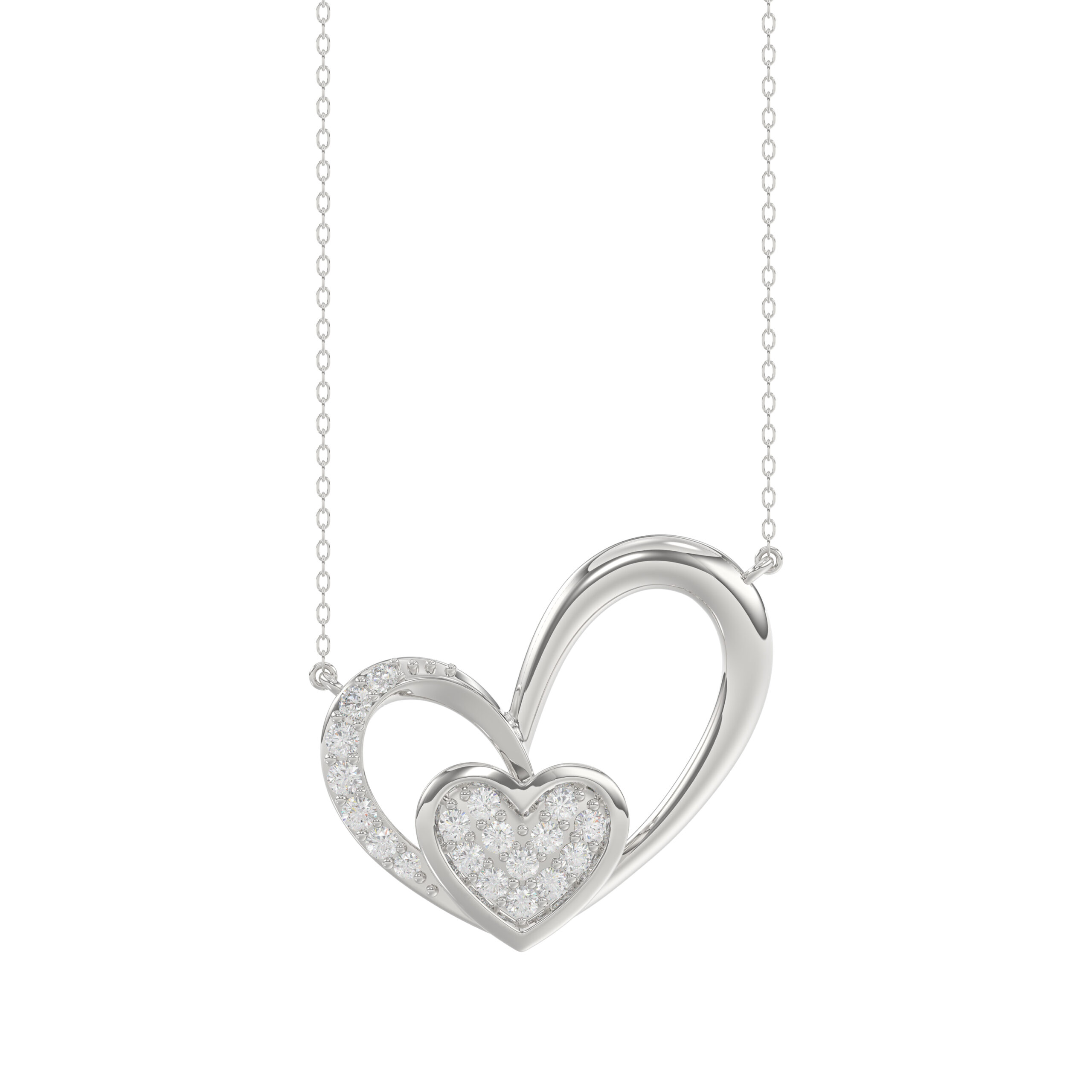 Elegant 10K White Gold Fashion Pendant Featuring A Double Heart Design With 0.15 Ct Round Diamonds. A Romantic And Stylish Ladies Jewelry 1 Elegant 10K White Gold Fashion Pendant Featuring A Double Heart Design With 0.15 Ct Round Diamonds. A Romantic And Stylish Ladies Jewelry - Image 1
