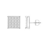 Sterling Silver White 0.10CT Round Diamond Yuva Square Cluster Stud Earrings Women�S Fine Jewelry
