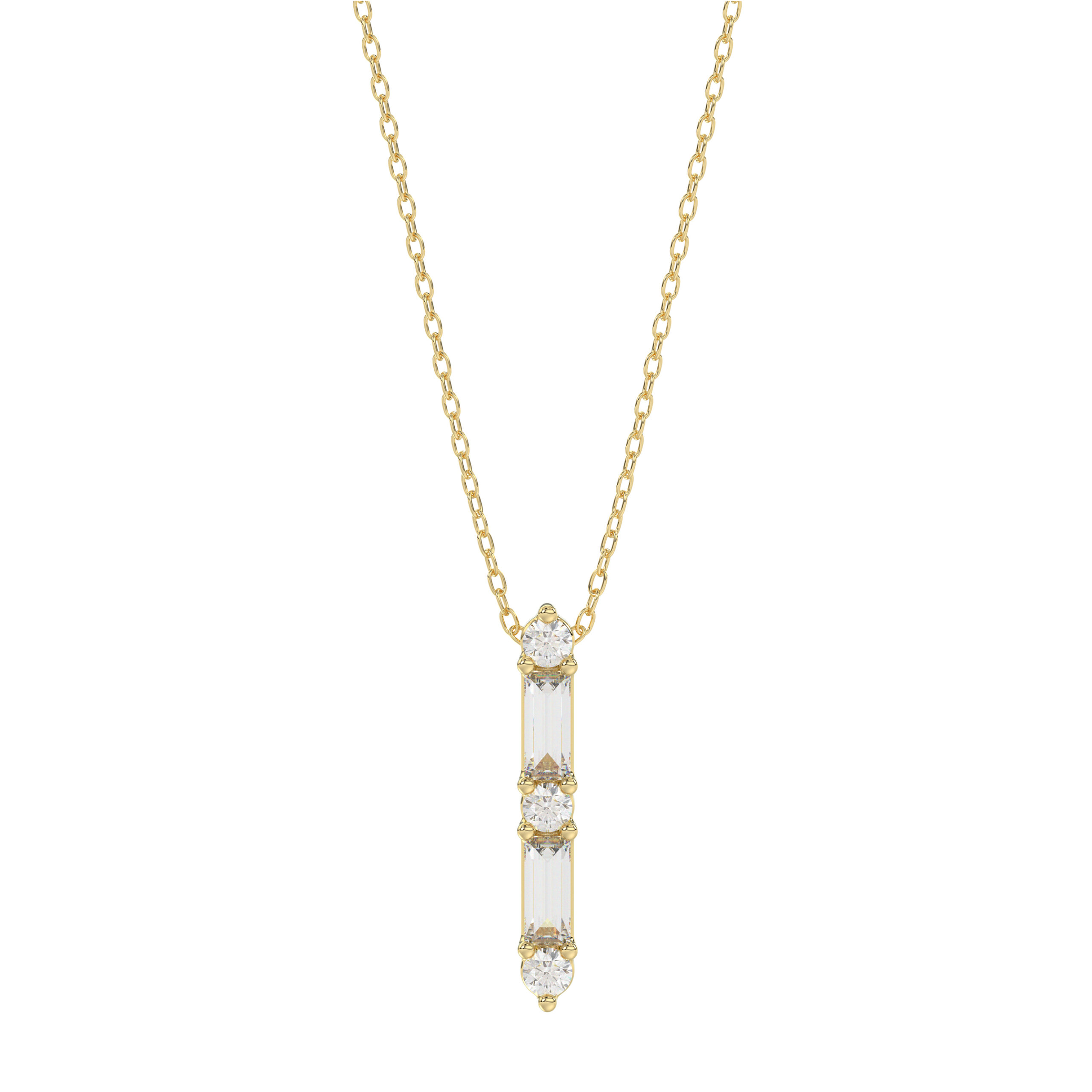 10K Yellow Gold 0.10Ct Diamond Pendant With Chain Featuring Round And Baguette Accents. A Simple Yet Sophisticated Ladies Fine Jewelry Piece. 1 10K Yellow Gold 0.10Ct Diamond Pendant With Chain Featuring Round And Baguette Accents. A Simple Yet Sophisticated Ladies Fine Jewelry Piece. - Image 1