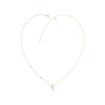 Stylish 10K Yellow Gold Ladies “K” Letter Necklace Featuring Round Ruby Diamonds And Pearl Accents. A Delicate And Personalized Fine Jewelry