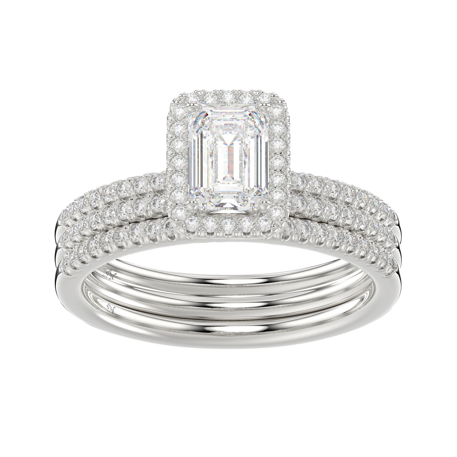 LADIES BRIDAL SET 1.50CT ROUND DIAMOND 14K WHITE GOLD (SI QUALITY) (CENTER STONE 0.75CT EMERALD DIAMOND) 1 LADIES BRIDAL SET 1.50CT ROUND DIAMOND 14K WHITE GOLD (SI QUALITY) (CENTER STONE 0.75CT EMERALD DIAMOND) - Image 1