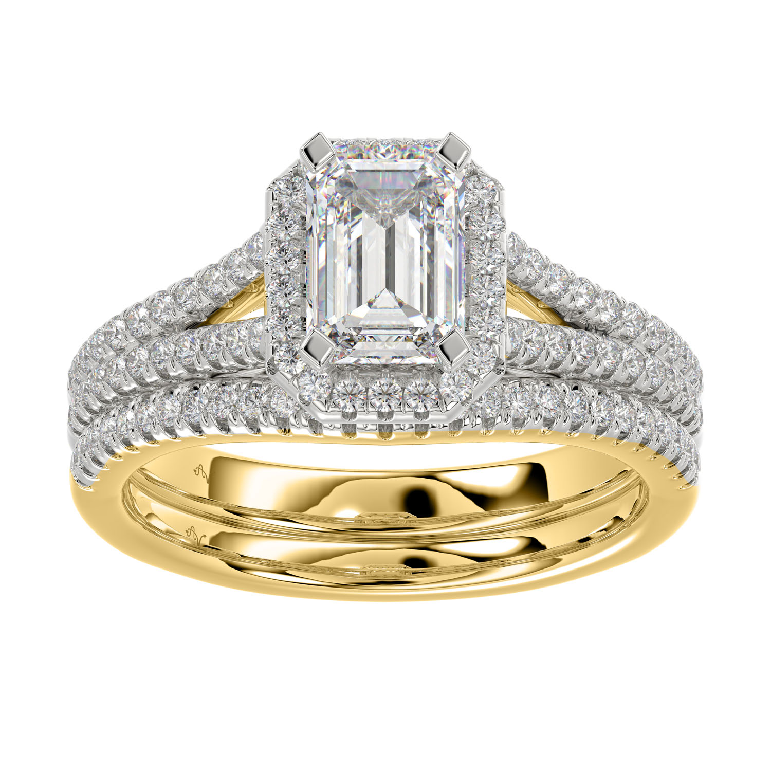 LADIES BRIDAL SET 1.50CT ROUND DIAMOND 14K YELLOW GOLD (SI QUALITY) (CENTER STONE 1.00CT EMERALD DIAMOND) 1 LADIES BRIDAL SET 1.50CT ROUND DIAMOND 14K YELLOW GOLD (SI QUALITY) (CENTER STONE 1.00CT EMERALD DIAMOND) - Image 1