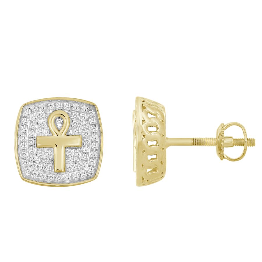 MEN'S STUD EARRINGS 0.25CT ROUND DIAMOND 10K YELLOW GOLD 1 MEN'S STUD EARRINGS 0.25CT ROUND DIAMOND 10K YELLOW GOLD - Image 1