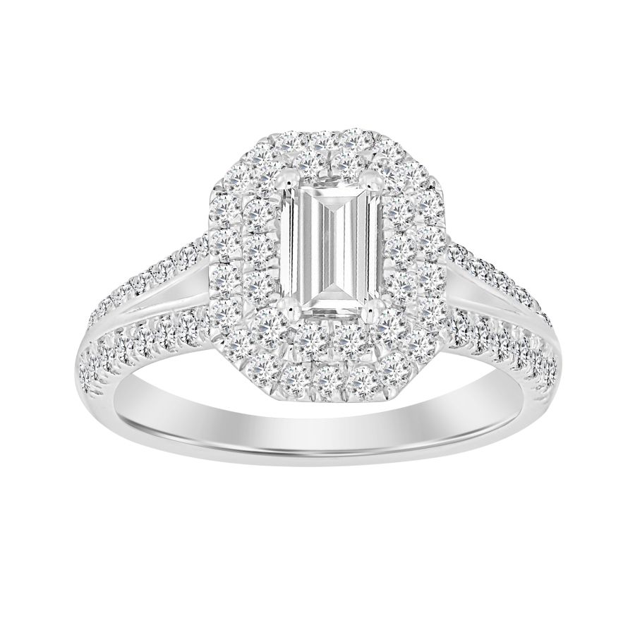 LADIES RING 1.50CT ROUND DIAMOND 14K WHITE GOLD (SI QUALITY) (CENTER STONE 0.75CT EMERALD DIAMOND) 1 LADIES RING 1.50CT ROUND DIAMOND 14K WHITE GOLD (SI QUALITY) (CENTER STONE 0.75CT EMERALD DIAMOND) - Image 1