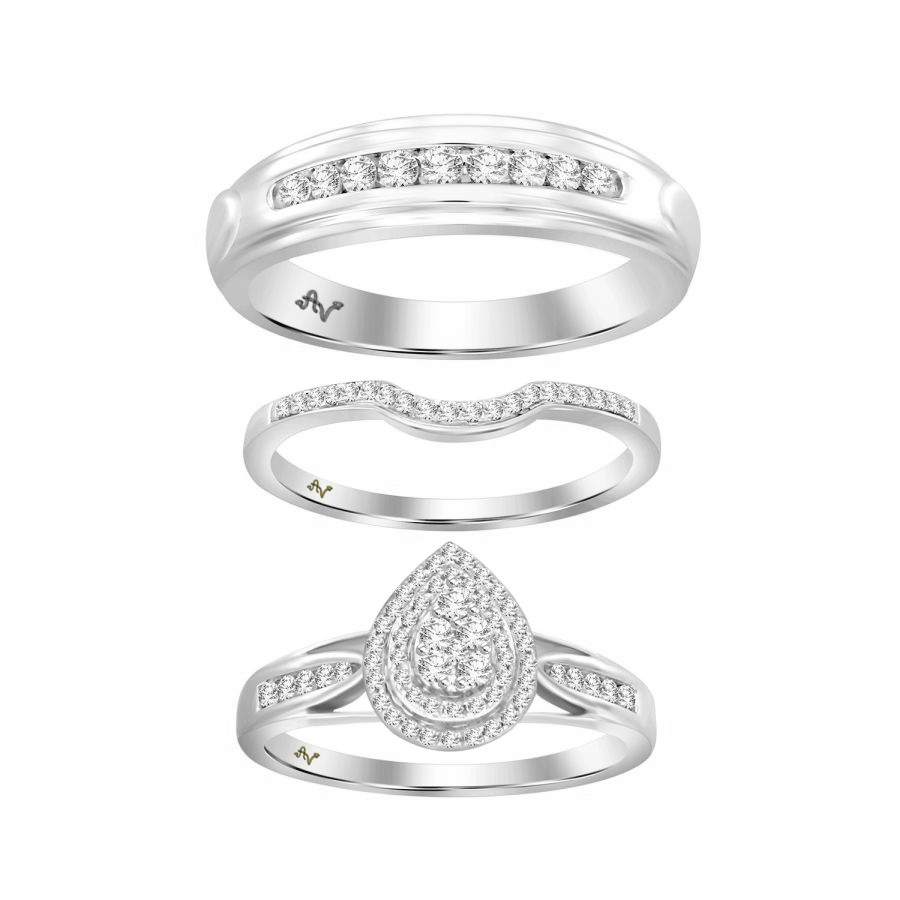 Sterling Silver 0.50CT Round Diamond Ladies Trio Bridal Ring Set Engagement & Wedding Ring Set For Women 1 Sterling Silver 0.50CT Round Diamond Ladies Trio Bridal Ring Set Engagement & Wedding Ring Set For Women - Image 1