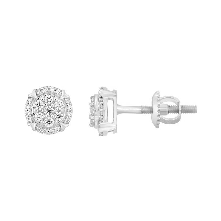 Sterling Silver Ladies 0.25CT Round Diamond Cluster Fashion Earrings 1 Sterling Silver Ladies 0.25CT Round Diamond Cluster Fashion Earrings - Image 1