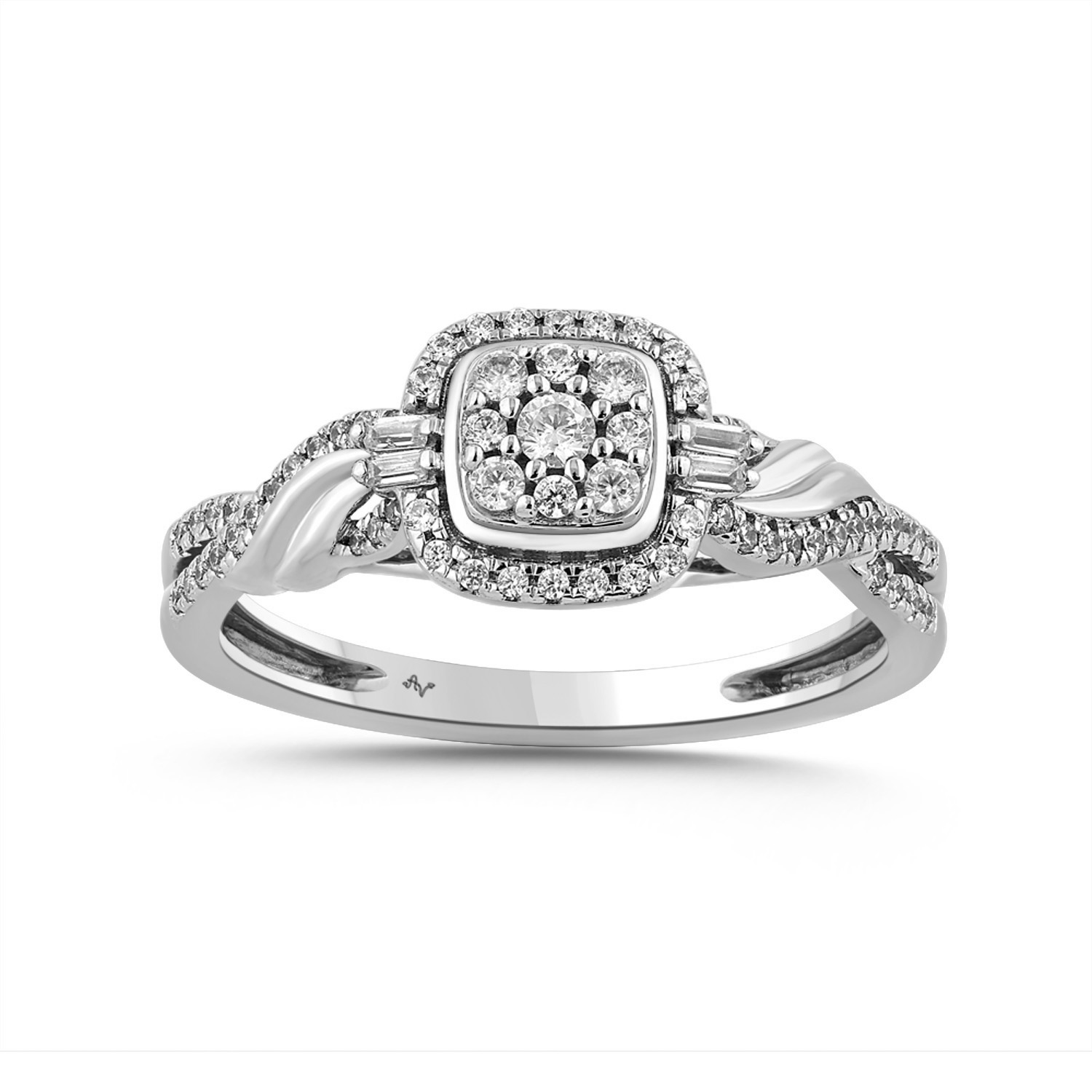 0.25CT Round & Baguette Diamond Ring For Women In Sterling Silver Fashion Jewelry 1 0.25CT Round & Baguette Diamond Ring For Women In Sterling Silver Fashion Jewelry - Image 1