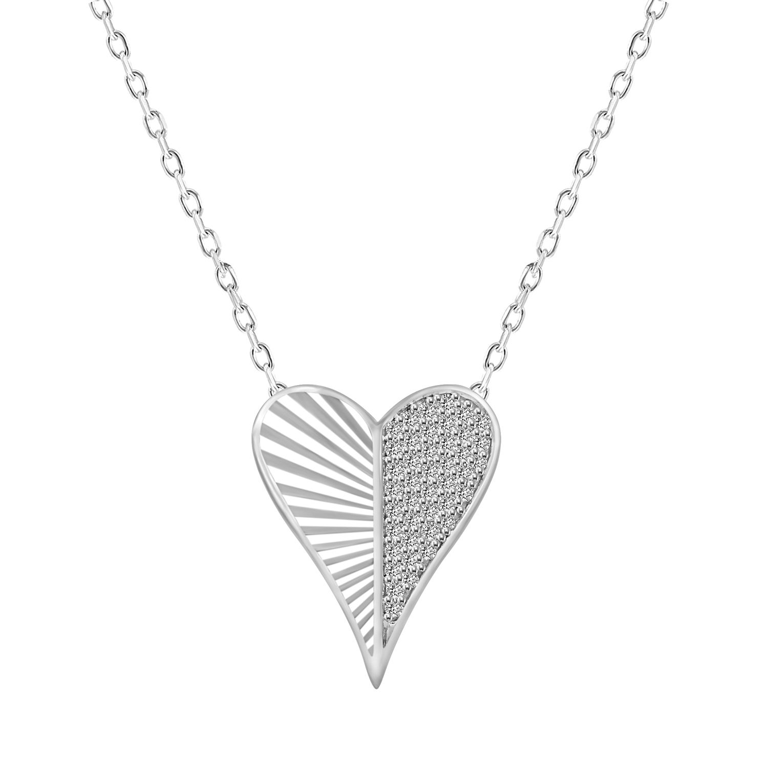 Sterling Silver Ladies 0.15CT Round Diamond Heart Elegant Fashion Jewelry Necklace 1 Sterling Silver Ladies 0.15CT Round Diamond Heart Elegant Fashion Jewelry Necklace - Image 1