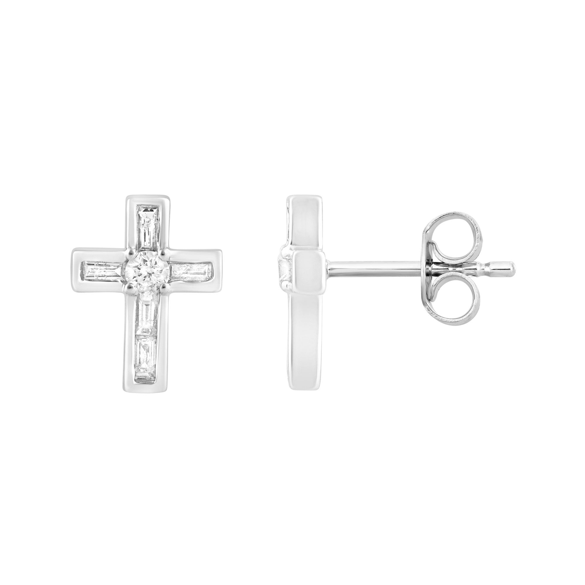 Sterling Silver Ladies 0.25CT Round & Baguette Diamond Cross Fashion Earrings Elegant Jewelry 1 Sterling Silver Ladies 0.25CT Round & Baguette Diamond Cross Fashion Earrings Elegant Jewelry - Image 1