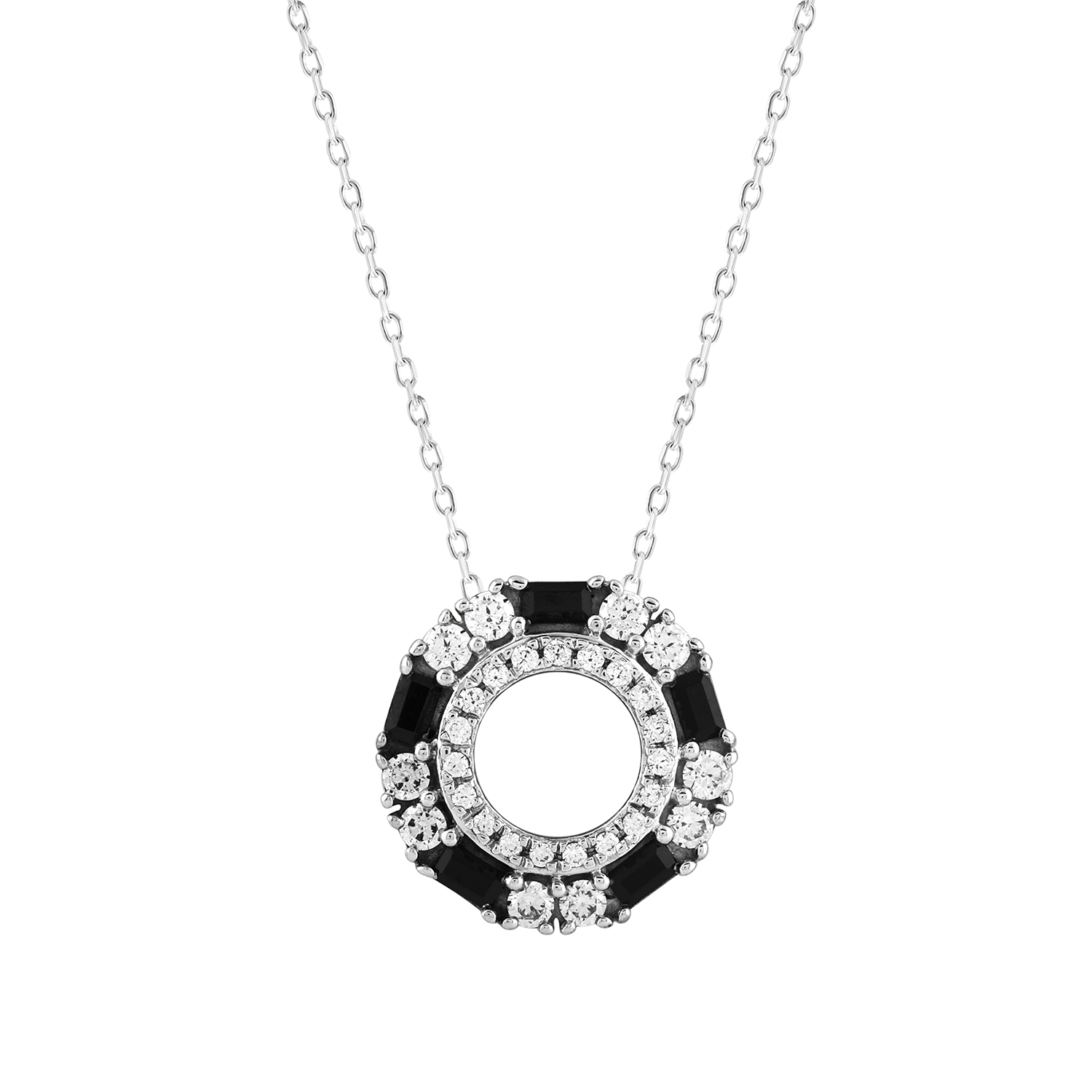 LADIES PENDANT 0.50CT ROUND/BLACK/BAGUETTE DIAMOND 14K WHITE GOLD 1 LADIES PENDANT 0.50CT ROUND/BLACK/BAGUETTE DIAMOND 14K WHITE GOLD - Image 1